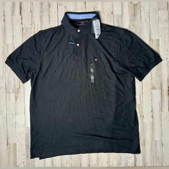 Tommy Hilfiger Spell Out Logo Polo Shirt 2XLT Black Men's NWT - Picture 1 of 9